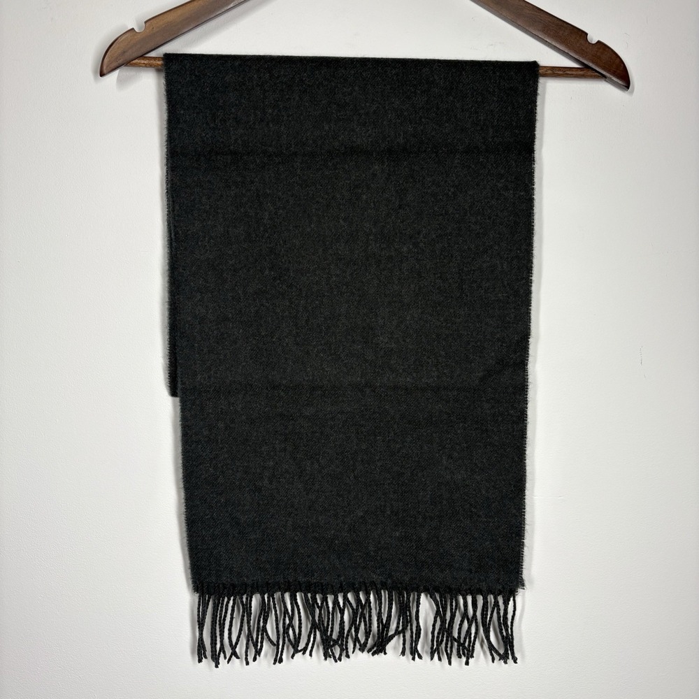 Vintage 100% Cashmere Winter Scarf Gray Fringe Raw Hem Made In Scotland Luxury